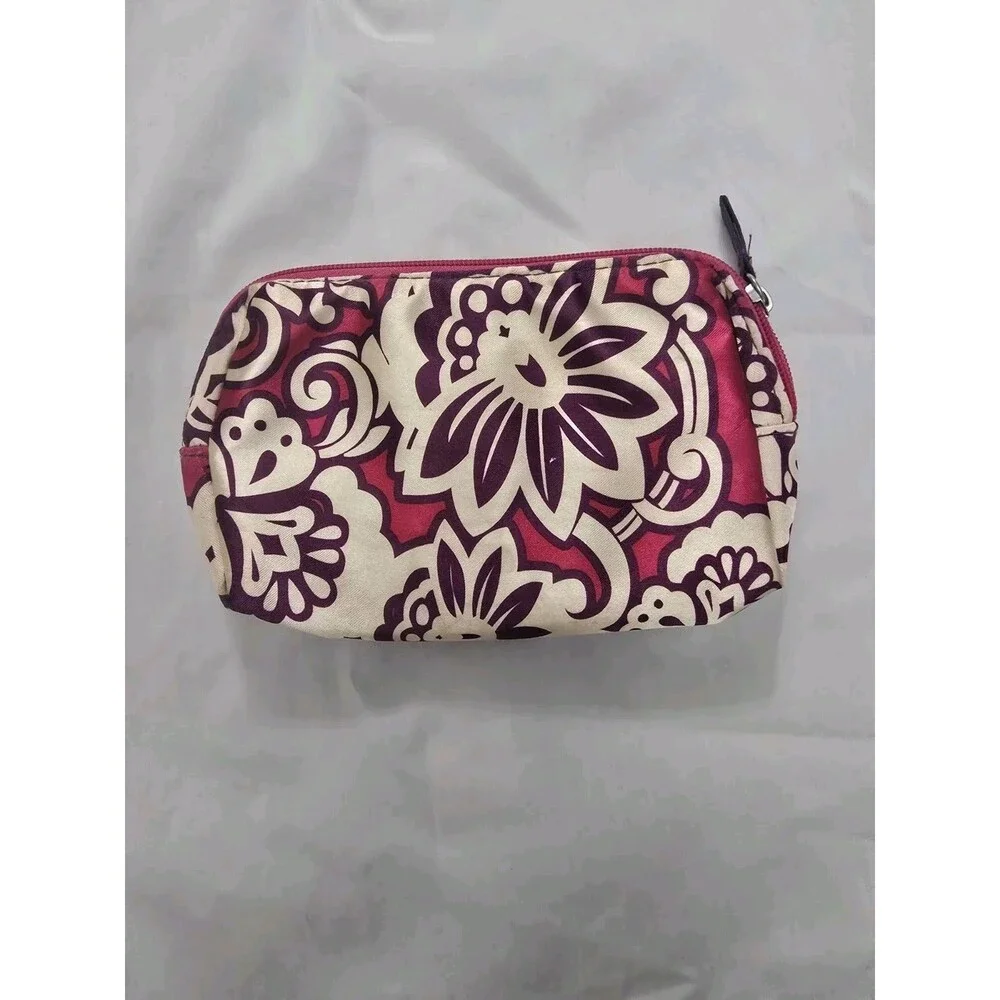 Contents Floral Pattern Zipper Makeup Bag Pink Purple White